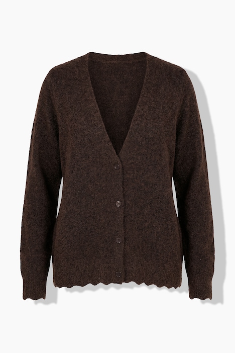 Strickjacke, Ajour-Bündchen, V-Ausschnitt, Langarm