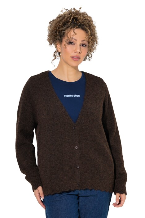 Strickjacke, Ajour-Bündchen, V-Ausschnitt, Langarm