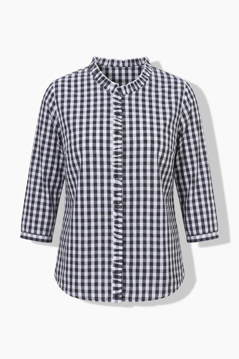 Blouse, ruitmotief, ruches, opstaande kraag, 3/4-mouwen