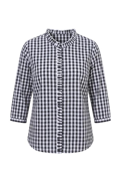 Halenka, kostkovaný vzor, volánky, stojáček, 3/4 rukávy