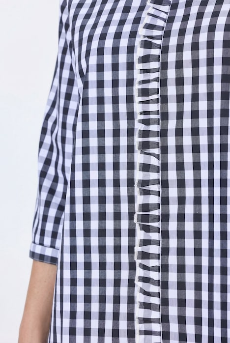 Bluse, Karomuster, Rüschen, Stehkragen, 3/4-Arm