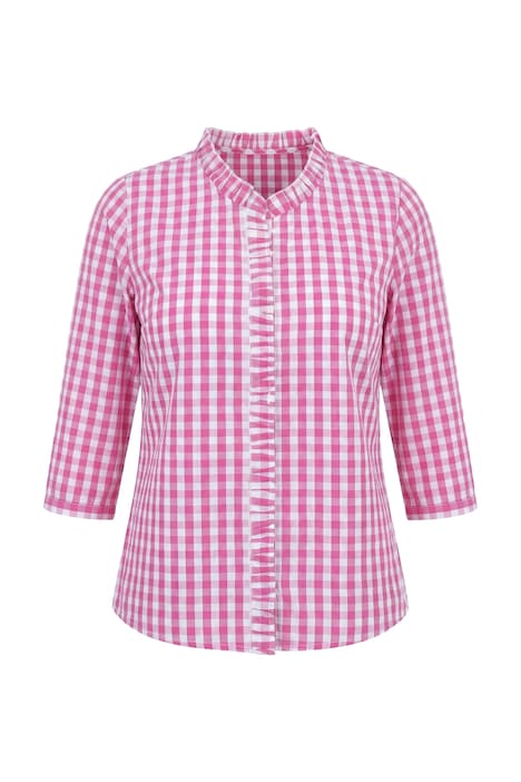 Halenka, kostkovaný vzor, volánky, stojáček, 3/4 rukávy