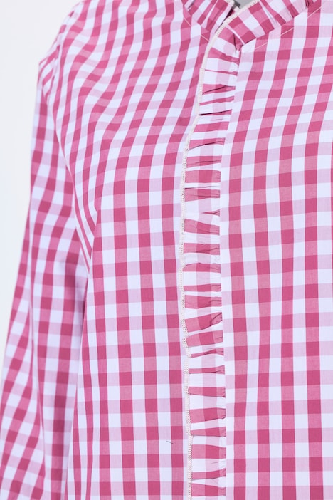 Bluse, Karomuster, Rüschen, Stehkragen, 3/4-Arm