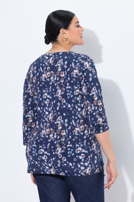Slinky-Shirt, abstraktes Design, Herzausschnitt, 3/4-Arm