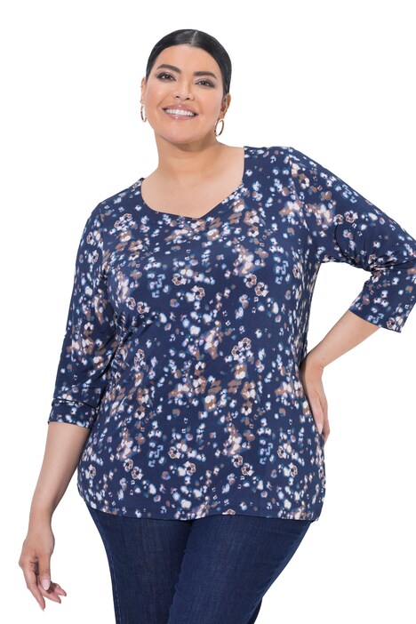 Slinky-Shirt, abstraktes Design, Herzausschnitt, 3/4-Arm
