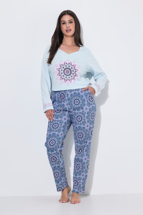 Pyjama, Schneeflocken-Mandala, Herzausschnitt, Langarm