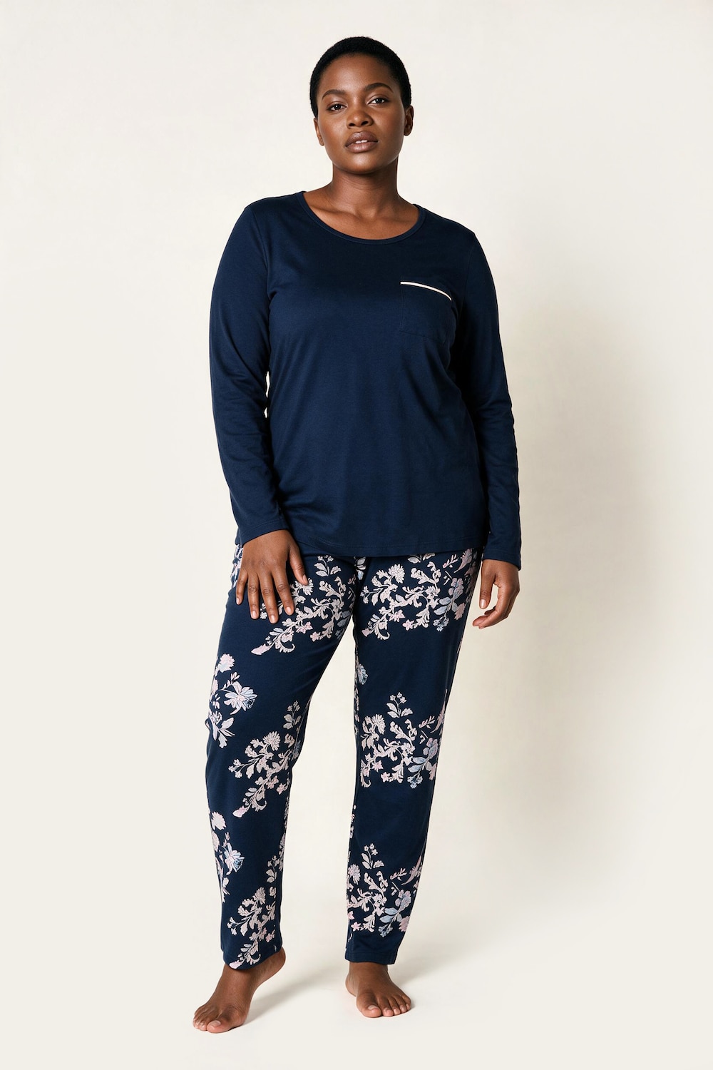 Pyjama, Ornamente, Rundhals, Langarm Modalmix