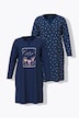 Lot de 2 chemises de nuit / grands T-shirts, col tunisien, manches longues