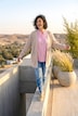 Camicia a righe, taglio svasato, scollo con rouches, maniche lunghe