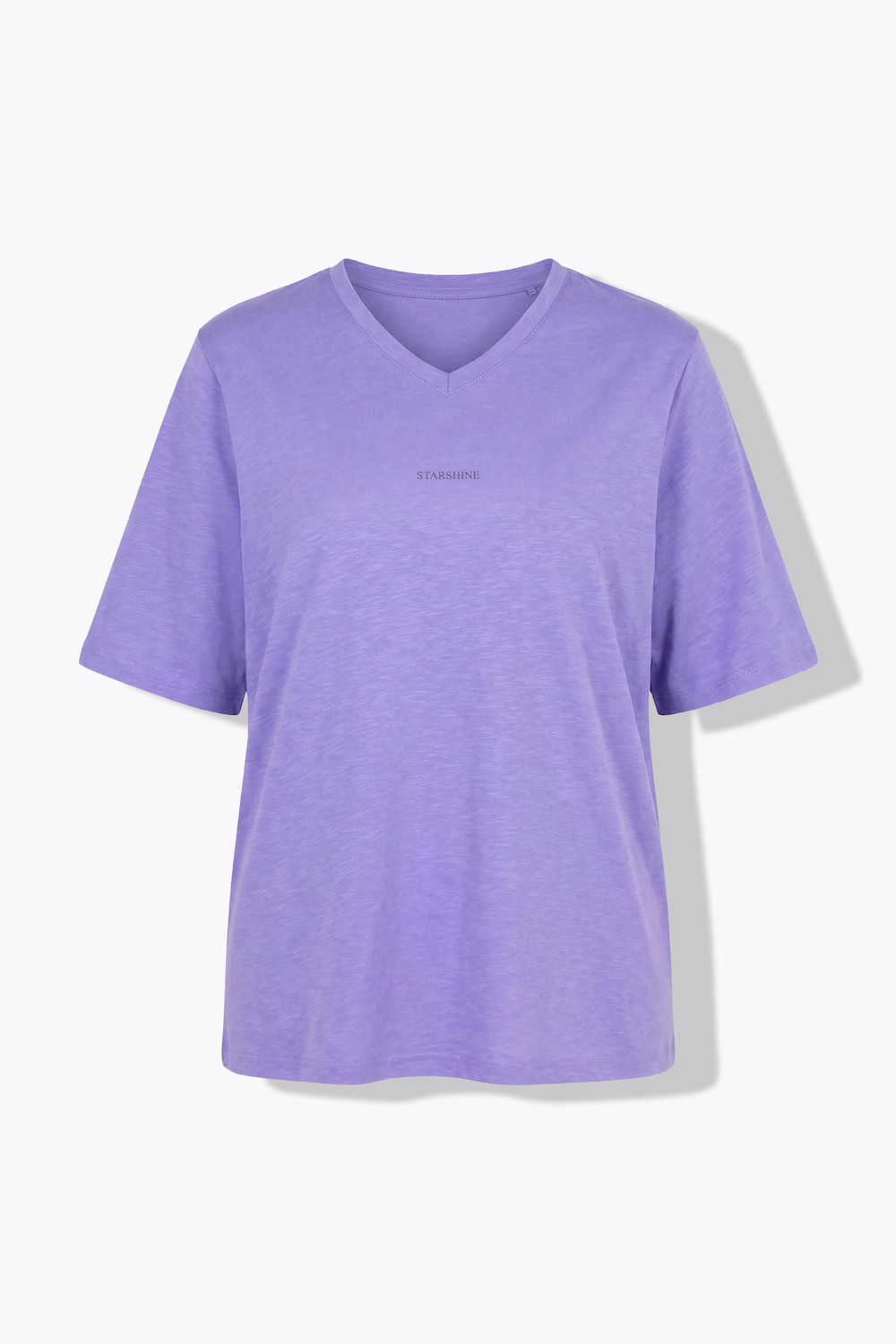 Stora storlekar Mönstrad t-shirt i avslappnad passform med v-ringning och kort ärm, Dam, lila, storlek: 42/44, Bomull, Ulla Popken