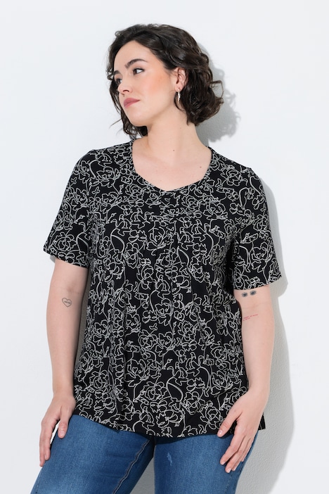 T-Shirt, Zierfalten, A-Linie, Herzausschnitt, Halbarm