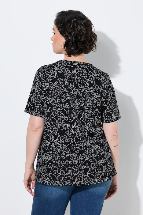 T-Shirt, Zierfalten, A-Linie, Herzausschnitt, Halbarm