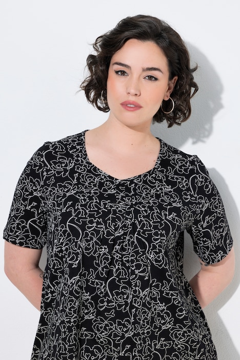 T-Shirt, Zierfalten, A-Linie, Herzausschnitt, Halbarm