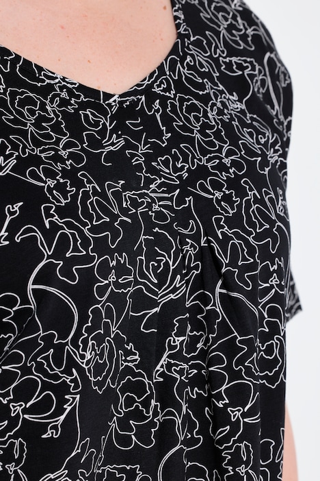 T-Shirt, Zierfalten, A-Linie, Herzausschnitt, Halbarm