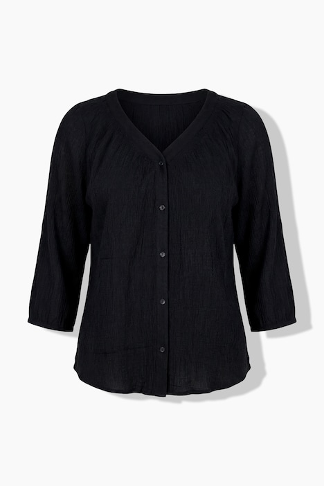 Bluse, A-Linie, geraffter V-Ausschnitt, 3/4-Arm