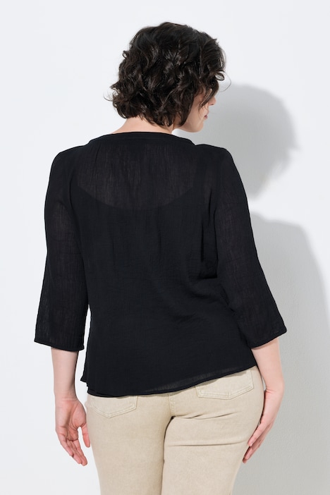 Bluse, A-Linie, geraffter V-Ausschnitt, 3/4-Arm