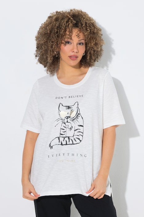 T-Shirt, Katze, Oversized, Rundhals, Halbarm