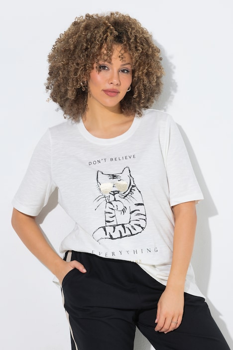 T-Shirt, Katze, Oversized, Rundhals, Halbarm