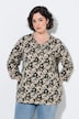 Shirt, Blüten, Zierfalten, A-Linie, V-Ausschnitt, 3/4-Arm