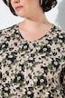 Shirt, Blüten, Zierfalten, A-Linie, V-Ausschnitt, 3/4-Arm