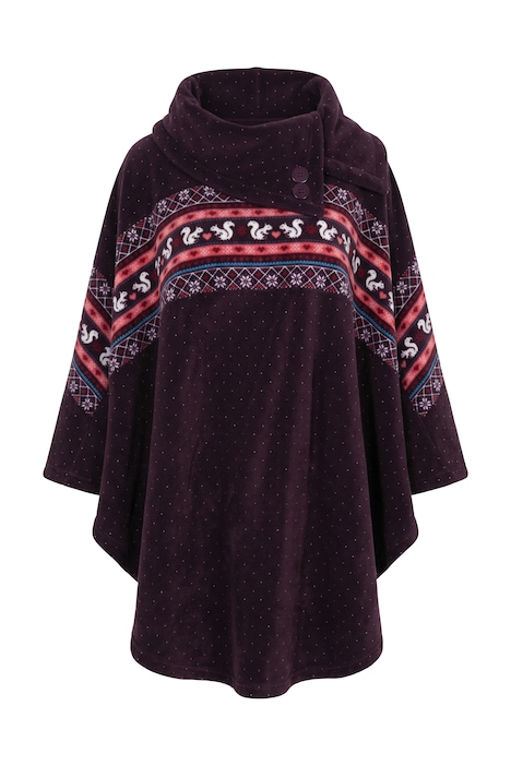 Homewear-Poncho, Plüsch, Norwegermuster, Kragen