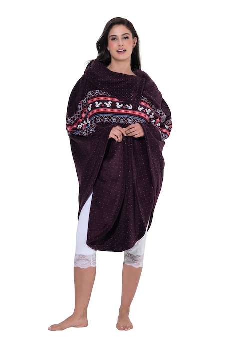 Homewear-Poncho, Plüsch, Norwegermuster, Kragen