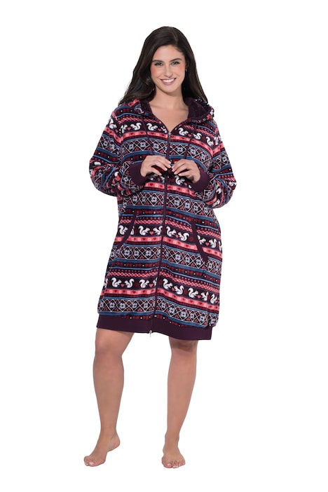 Homewear-Bademantel, Plüsch, Norwegermuster, Langarm