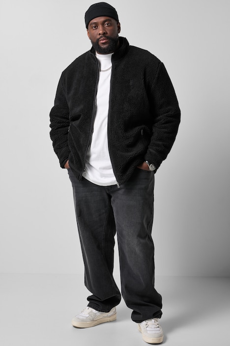 Teddyjacke, lässige Passform, Stehkragen, Saum-Tunnelzug, bis 8 XL