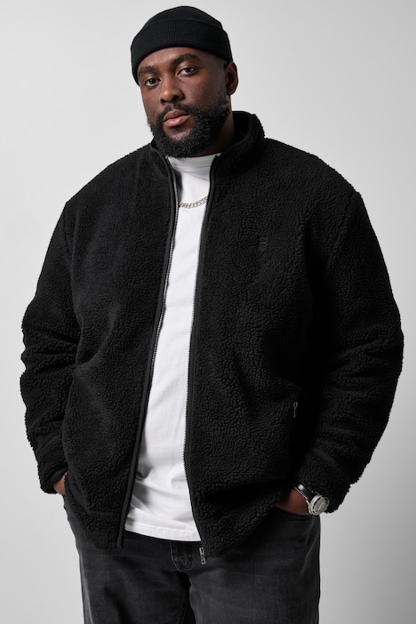 Teddyjacke, lässige Passform, Stehkragen, Saum-Tunnelzug, bis 8 XL