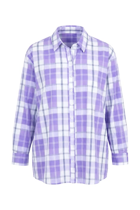 Karobluse, oversized, Hemdkragen, Langarm
