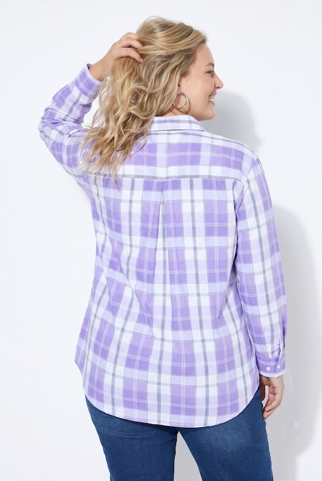 Karobluse, oversized, Hemdkragen, Langarm