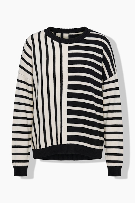 Trui, diverse strepen, oversized, ronde hals, lange mouw