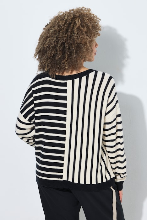Trui, diverse strepen, oversized, ronde hals, lange mouw