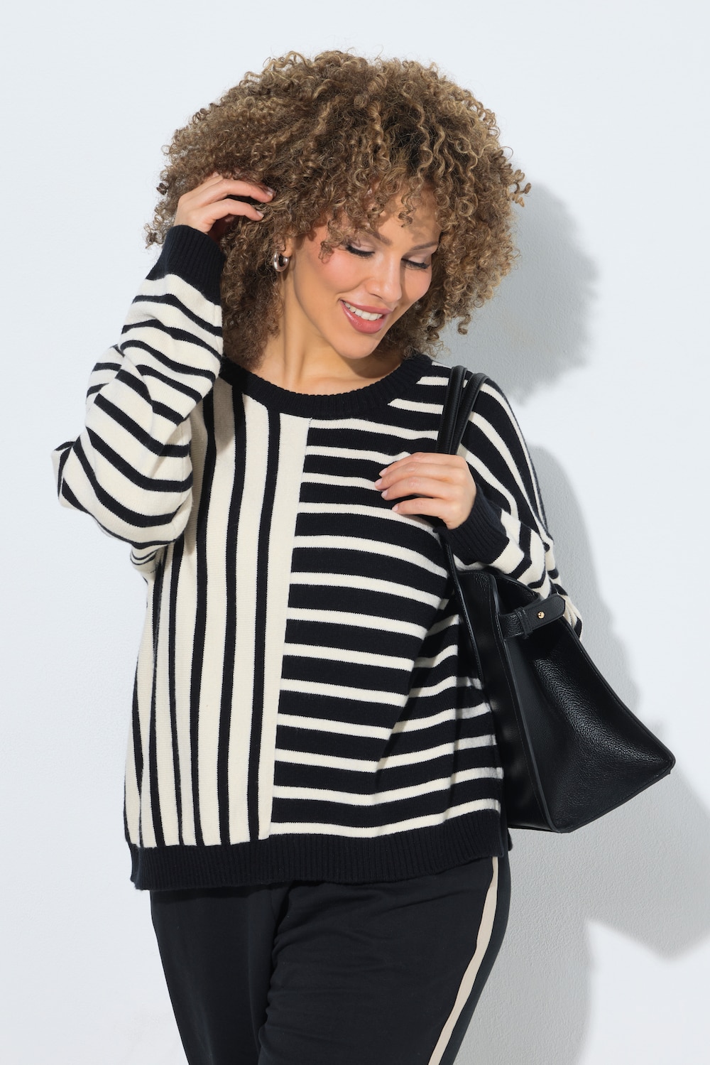 Trui, diverse strepen, oversized, ronde hals, lange mouw