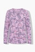 Boat Print Split Neck Long Sleeve Tee