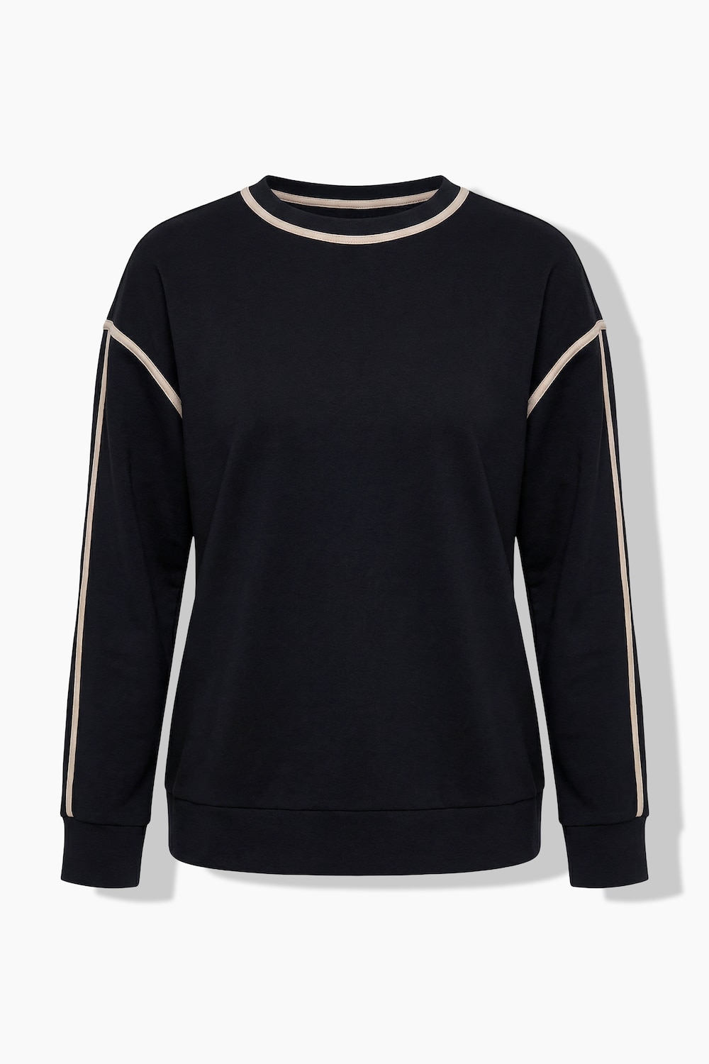 Stora storlekar Mjukiströja med dekorränder, Dam, svart, storlek: 62/64, Bomull/Polyester, Ulla Popken