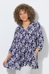 Bluse, Blüten, Godetfalten, A-Linie, V-Ausschnitt, 3/4-Arm