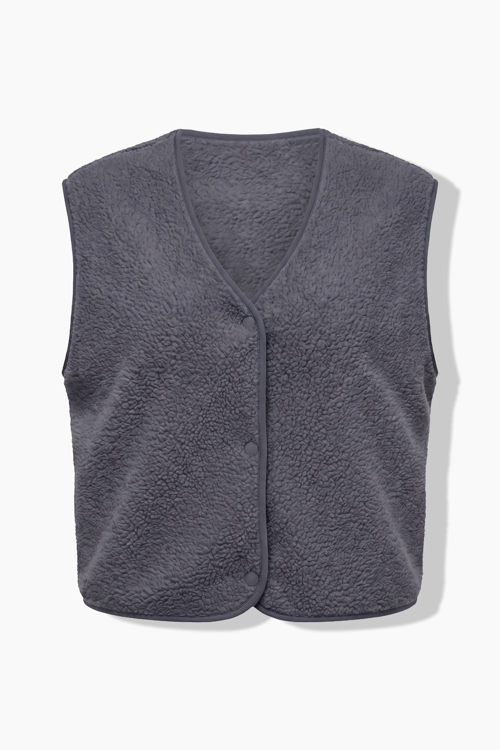 Stora storlekar Teddyväst med v-ringning, Dam, grå, storlek: 42/44, Polyester, Ulla Popken