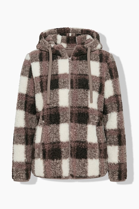Teddy-Jacke, Karo, Kapuze, Langarm