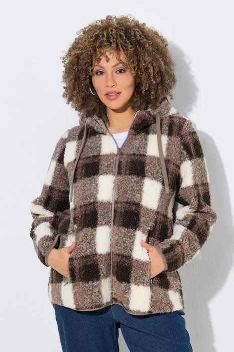 Teddy-Jacke, Karo, Kapuze, Langarm