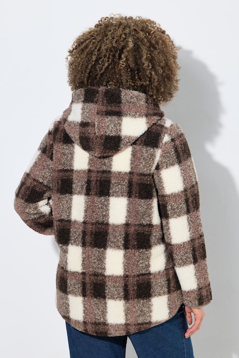 Teddy-Jacke, Karo, Kapuze, Langarm