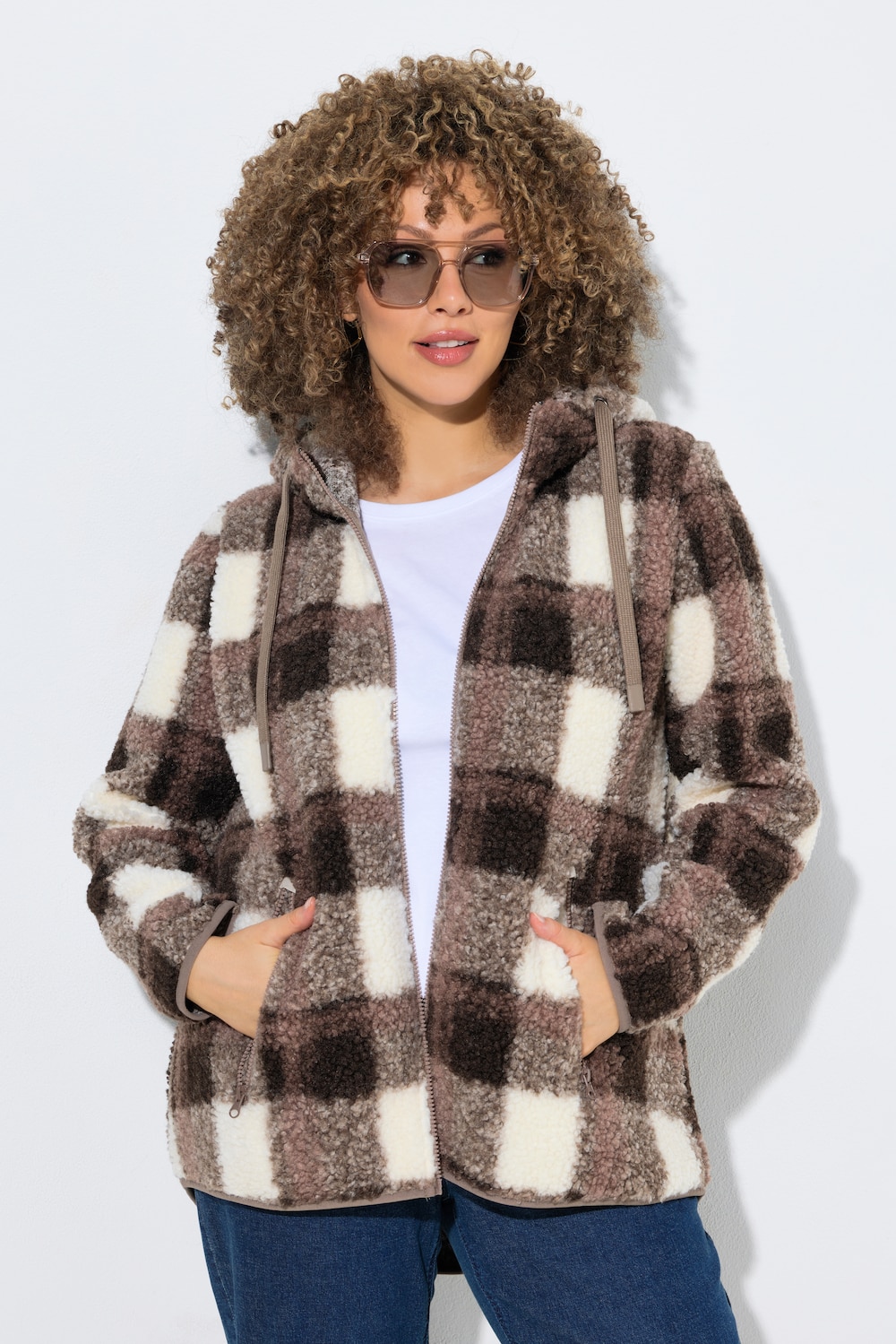 Teddy-Jacke, Karo, Kapuze, Langarm