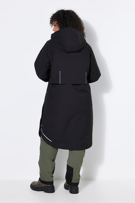 Long-Funktionsjacke, wasserdicht, Kapuze, Windfang