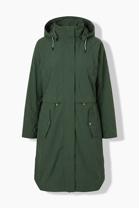 Long-Funktionsjacke, wasserdicht, Kapuze, Windfang