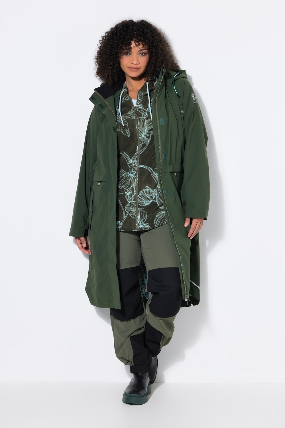 Long-Funktionsjacke, wasserdicht, Kapuze, Windfang