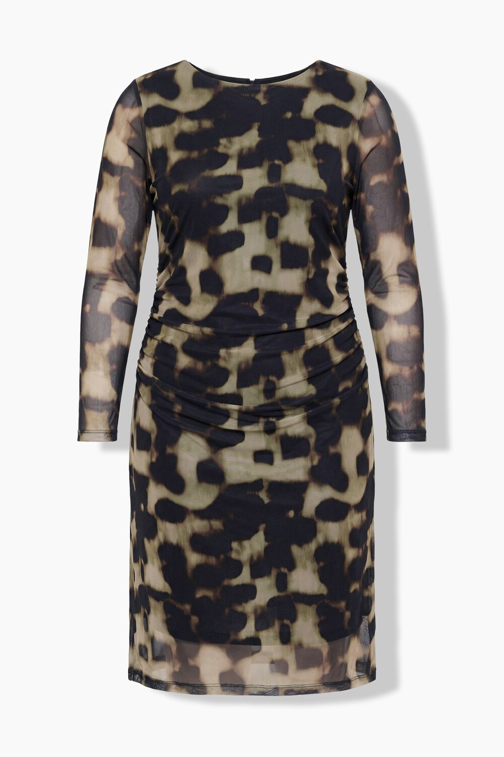 Stora storlekar Nätklänning med rynkad midja och ogenomskinlig underklänning, Dam, svart, storlek: 56, Polyester/Elastan, Mia Moda