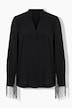 Cupro-blouse, franjes op de schouders, opstaande kraag, lange mouwen