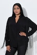 Cupro-blouse, franjes op de schouders, opstaande kraag, lange mouwen