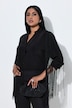 Cupro-blouse, franjes op de schouders, opstaande kraag, lange mouwen