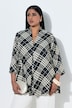 Satinbluse, Karo, A-Linie, Kelchkragen, 3/4-Arm